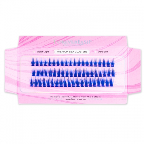 Gene smocuri matase albastre ForeverLash Fairytale, curbura C, 60 buc, underlash si clasic