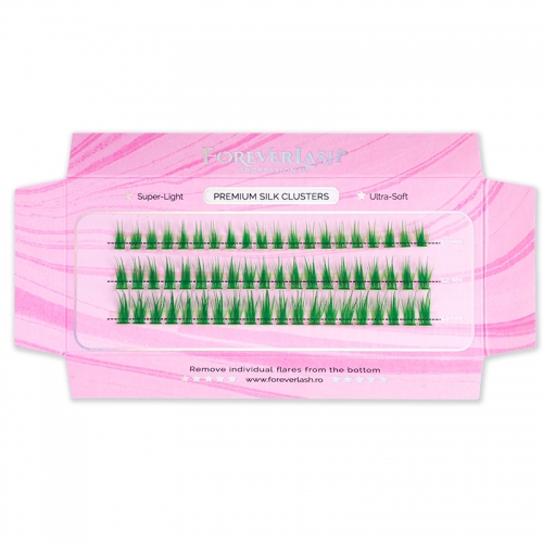 Gene smocuri matase verzi ForeverLash Fairytale, curbura C, 60 buc, underlash si clasic