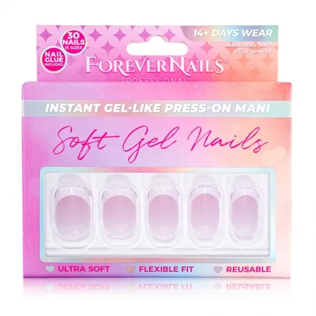 Unghii Press On Soft Gel ForeverNails Chic French, forma patrat, 1,8cm, reutilizabile