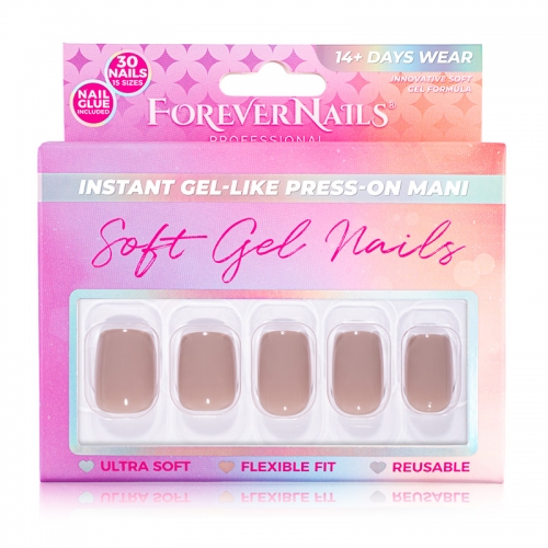 Unghii Press On Soft Gel ForeverNails Elegance, forma patrat, 1,8cm, reutilizabile