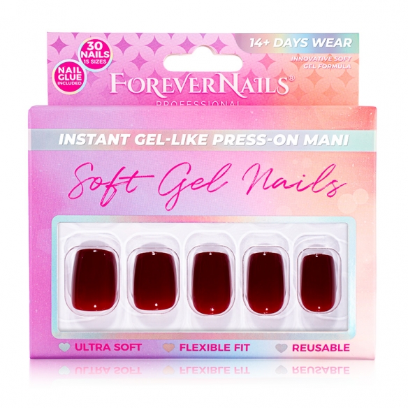 Unghii Press On Soft Gel ForeverNails True Lady, forma patrat, 1,8cm, reutilizabile