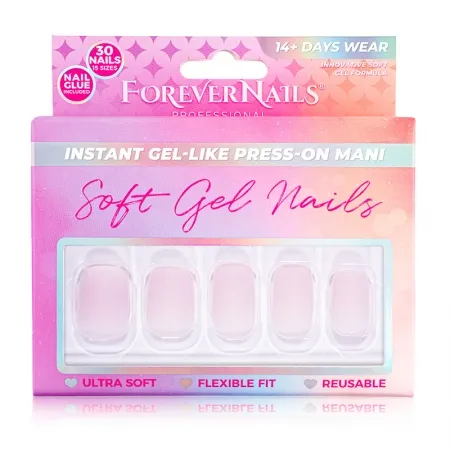 Unghii Press On Soft Gel ForeverNails Blush, forma patrat, 1,8cm, reutilizabile