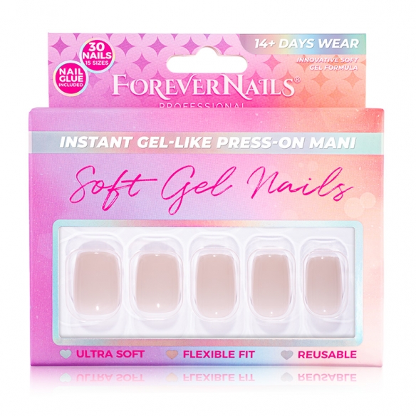 Unghii Press On Soft Gel ForeverNails Neutral Chic, forma patrat, 1,8cm, reutilizabile