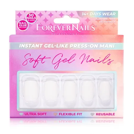 Unghii Press On Soft Gel ForeverNails Milky White, forma patrat, 1,8cm, reutilizabile