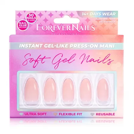 Unghii Press On Soft Gel ForeverNails Milky White, forma midgdala, 2cm, reutilizabile