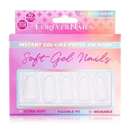 Unghii Press On Soft Gel ForeverNails True Color, forma midgdala, 2cm, reutilizabile