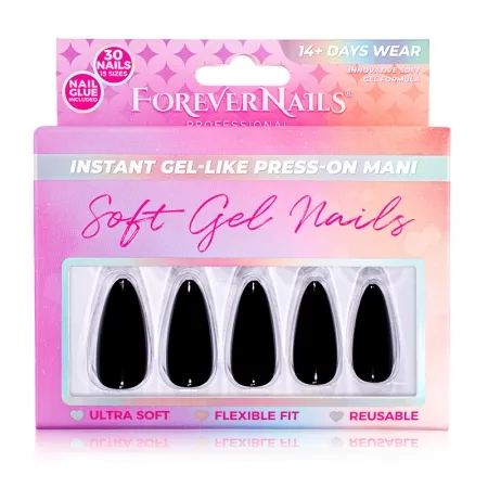 Unghii Press On Soft Gel ForeverNails Stiletto, forma midgdala, 2,4cm, reutilizabile