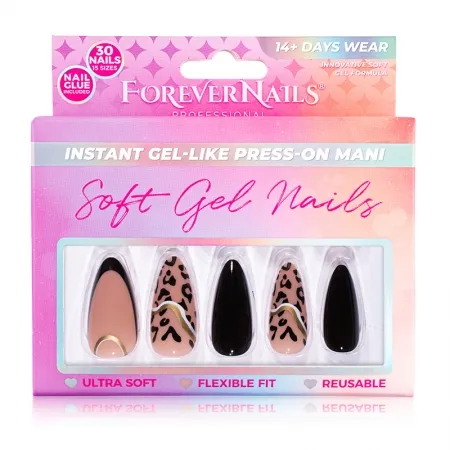 Unghii Press On Soft Gel ForeverNails Catwalk, forma midgdala, 2,4cm, reutilizabile