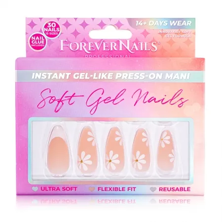 Unghii Press On Soft Gel ForeverNails Blossom, forma midgdala, 2,4cm, reutilizabile