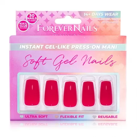 Unghii Press On Soft Gel ForeverNails Cherry on Top, forma patrat lung, 2,2cm, reutilizabile