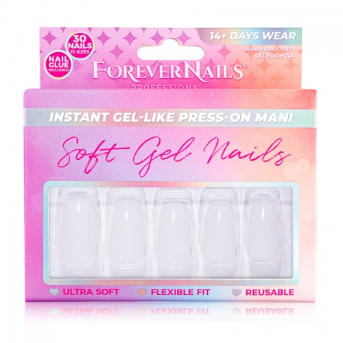 Unghii Press On Soft Gel ForeverNails Coconut, forma patrat lung, 2,2cm, reutilizabile