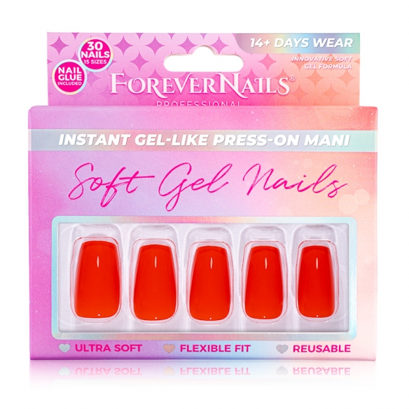 Unghii Press On Soft Gel ForeverNails Red Velvet, forma patrat lung, 2,2cm, reutilizabile