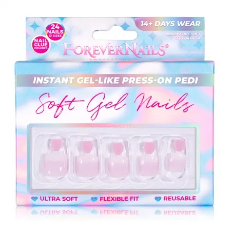 Unghii Press On Soft Gel pentru Pedichiura ForeverNails Genuine forma patrat