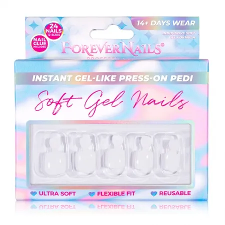 Unghii Press On Soft Gel pentru Pedichiura ForeverNails Saint Tropez forma patrat